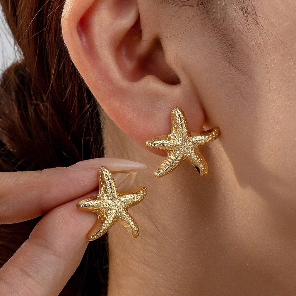 Gold Tone Starfish Stud Earrings Fashion Jewelry